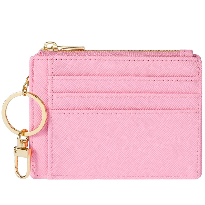 Sodsay RFID Wallet Women Card Case Slim Front Pocket Wallet for Women Credit Card Holder with Keychain(CH Pink) - Image 1